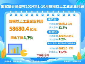 国家统计局：前10月全国规模以上工业企业利润下降4.3%